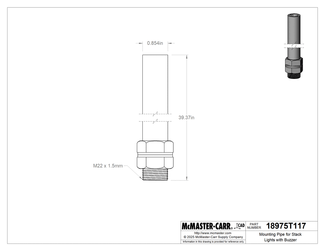Technical Drawing of Mounting Pipe for Stack Lights with Buzzer.